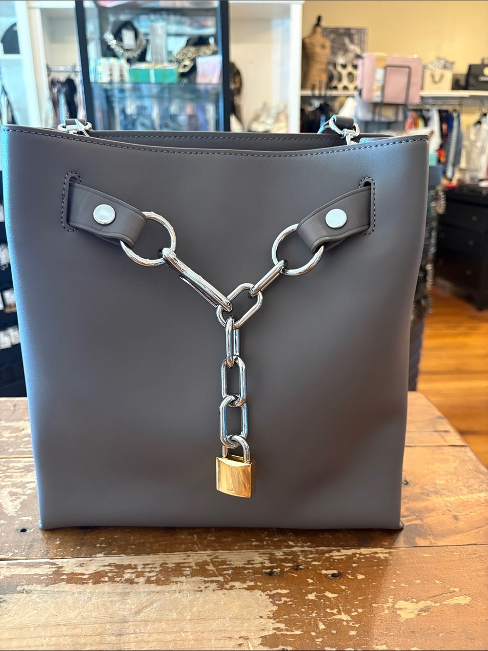 Brand rew! Alexander Wang Gray Shoulder Tote with Chain and Gold Padlock